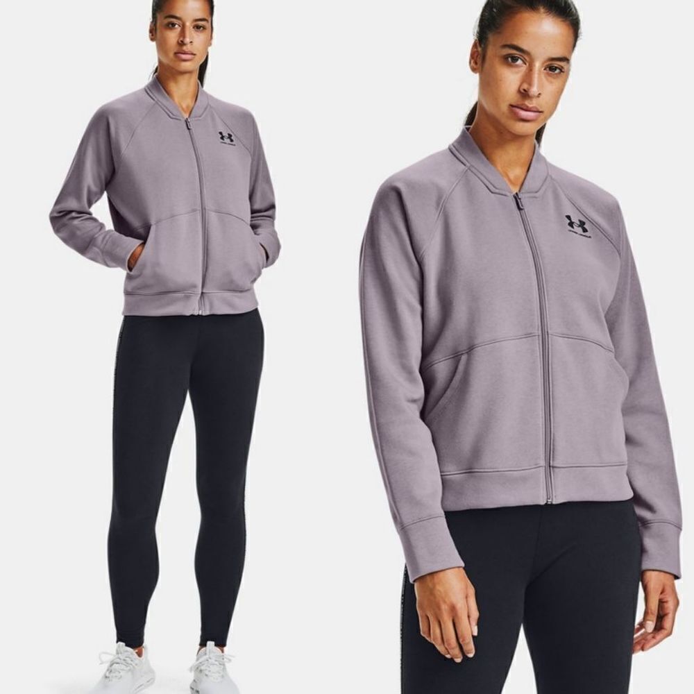 Under Armour Rival Fleece Jacket Long Sleeve Purple Bomber Fleece Small